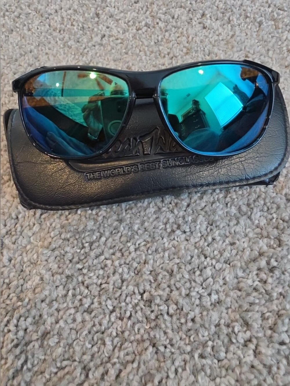 Vintage Ocean Waves T-3 Polarized Sunglasses Blue Mirror Black Frame + Case